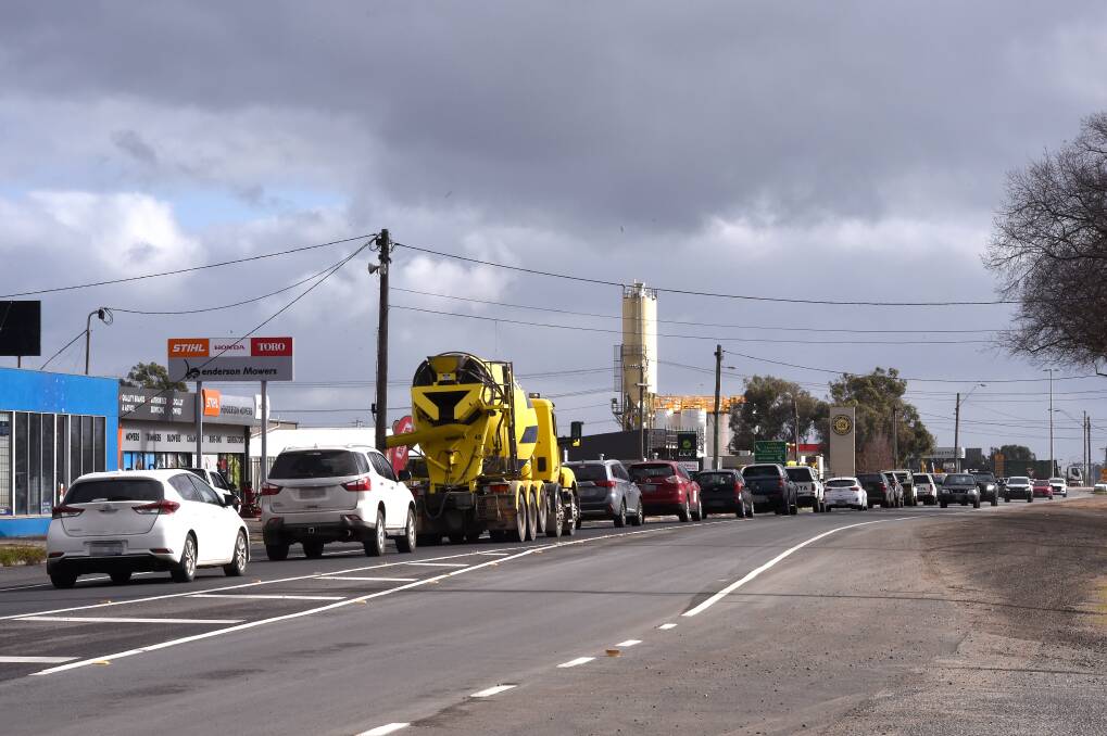 Lines: Long delays on Latrobe Street at the Wiltshire Lane-Learmonth Street roundabout will get worse when lane closures begin this month. File photo.