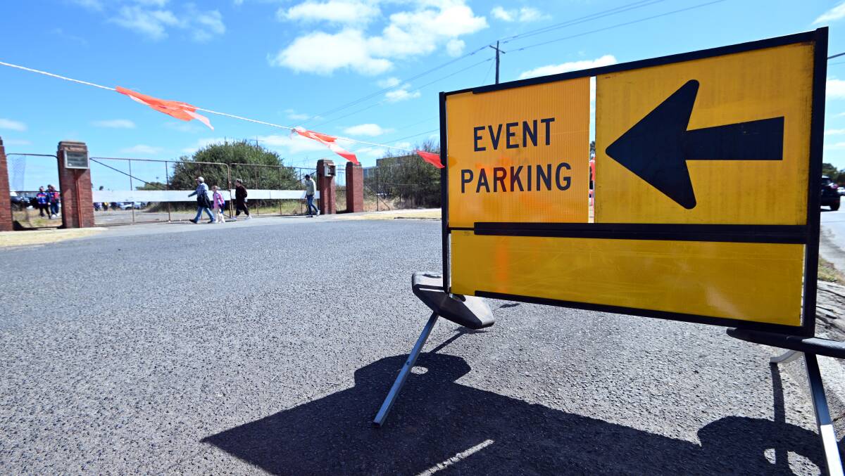 An event parking sign in front of the former John Valves site on Norman Street on March 24. Picture by Kate Healy