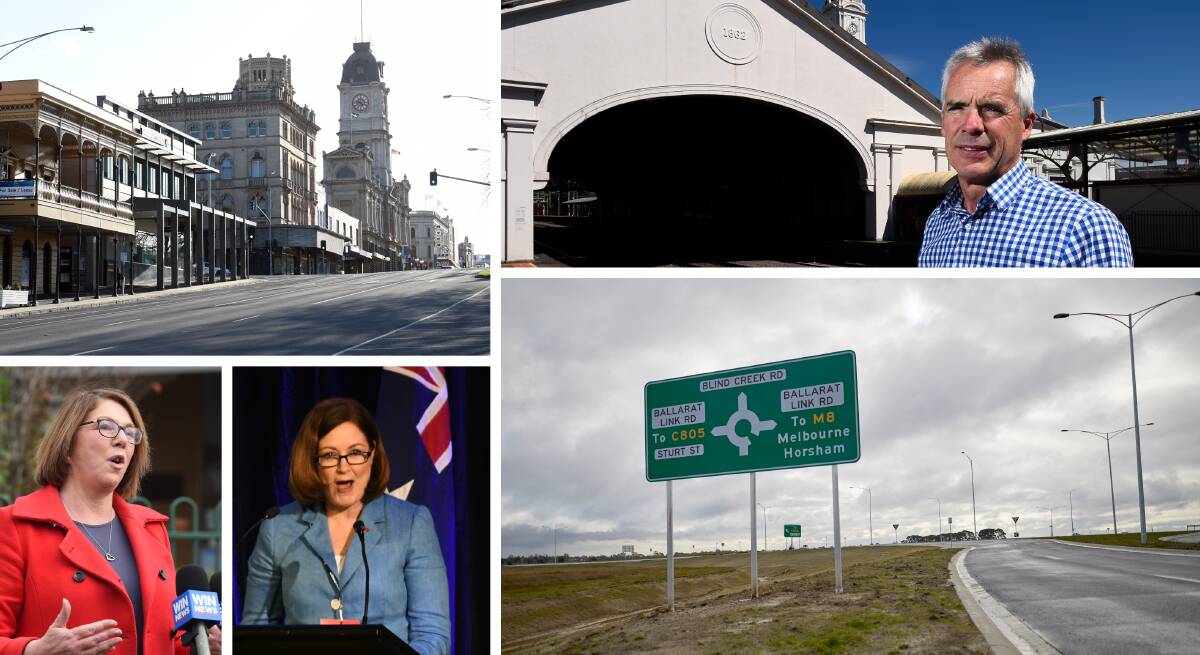 Recovery time: There were hopes the federal budget will provide funding for rail, roads, and small businesses in Ballarat - pictured (clockwise from top right), Committee for Ballarat chief executive Michael Poulton, the first stage of the Ballarat Link Road, federal Senator Sarah Henderson, and Ballarat MP Catherine King.