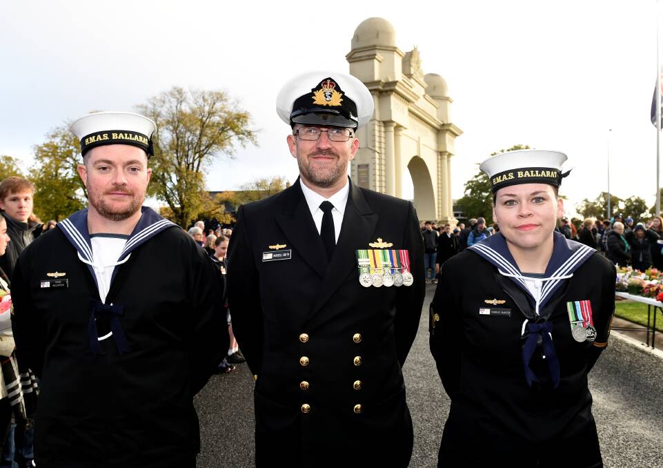 Seaman David Williamson, Lieutenant Commander Russell Smith and Able Seaman Charley Kaster. Picture by Lachlan Bence