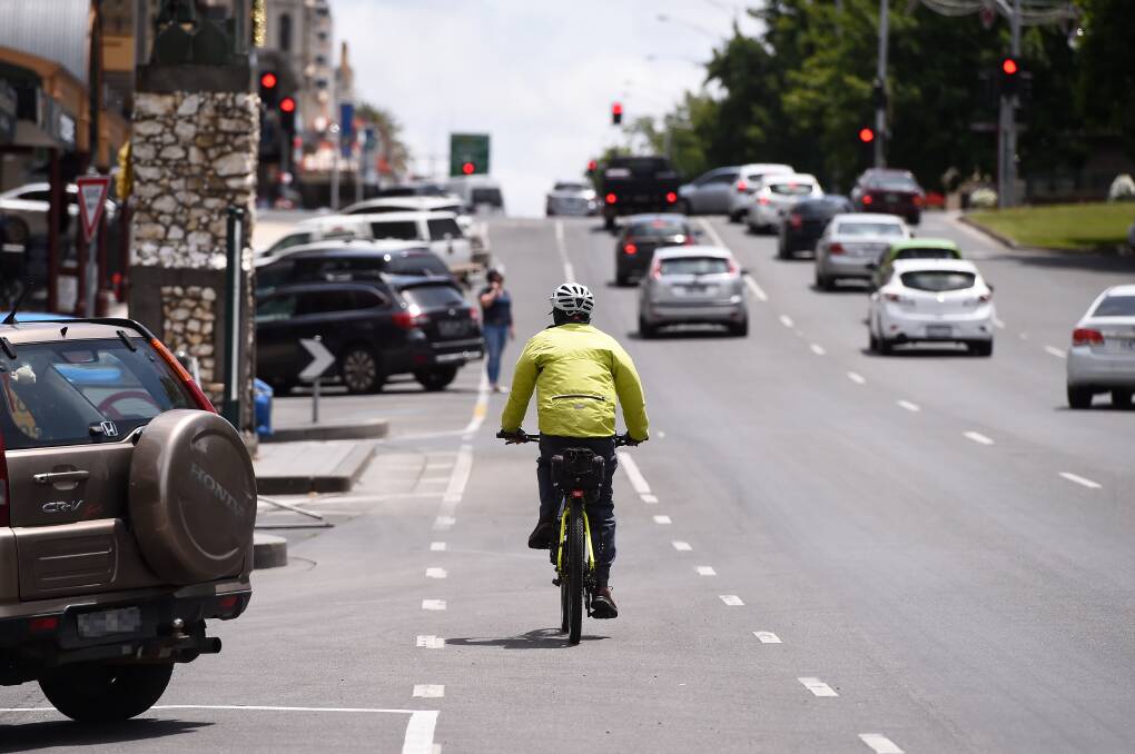 Safety: A cyclist on Sturt Street. Picture: Adam Trafford