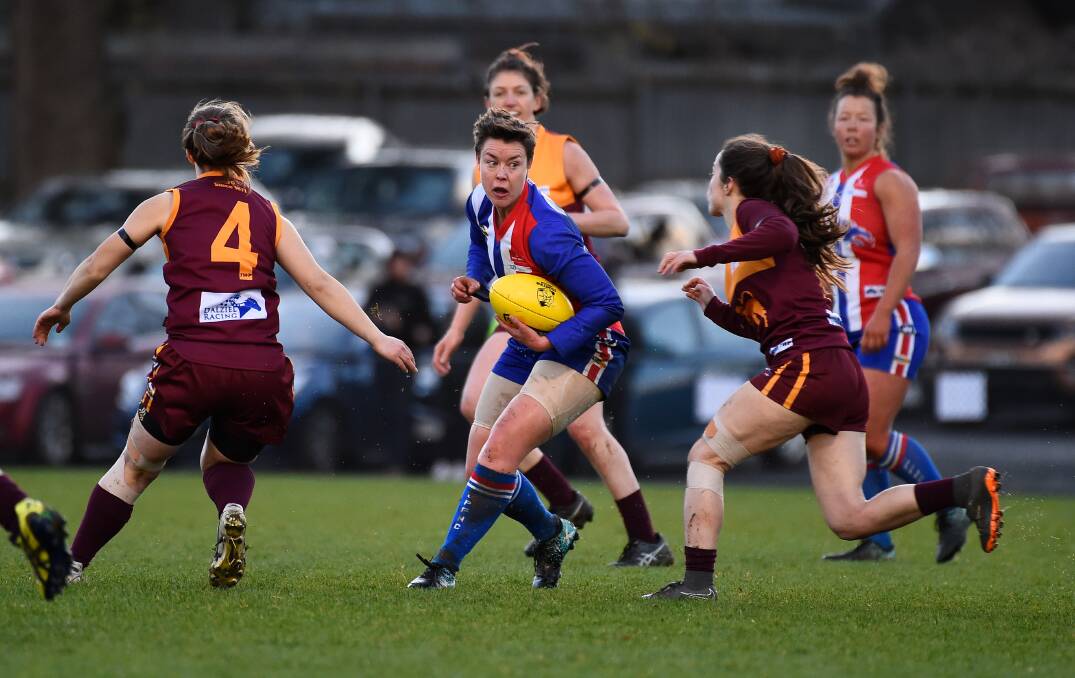 Skills: East Point's Emma Kent takes possession at last year's AFL Goldfields Female Football Grand Final against Redan. Picture: Adam Trafford