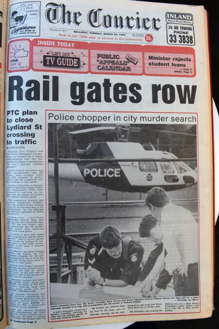 A Courier front page from March 1992 detailing plans to close the Lydiard Street crossing.