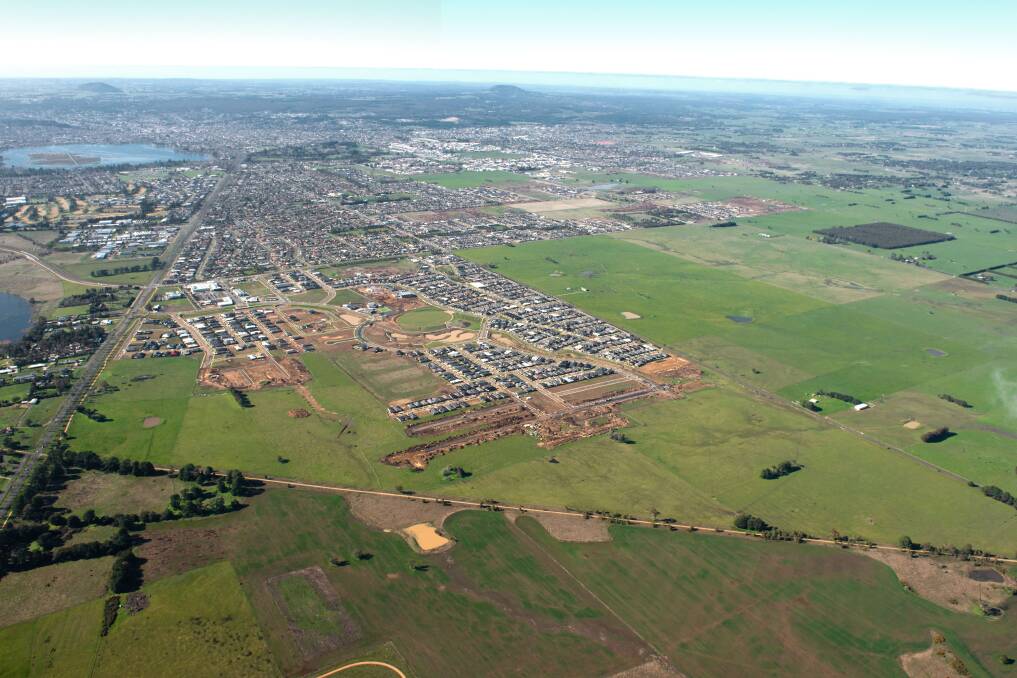 A bird's eye view of Lucas, with the Ballarat-Skipton rail trail in the foreground and the Lucas Grange area in the middle. Picture: supplied