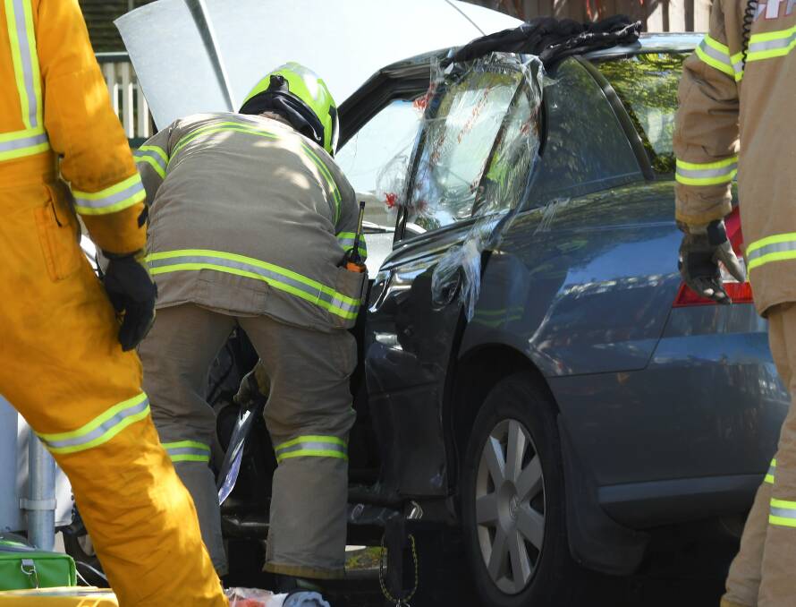 A crash in front of Dana Street Primary School on October 22, 2019. Picture: Lachlan Bence