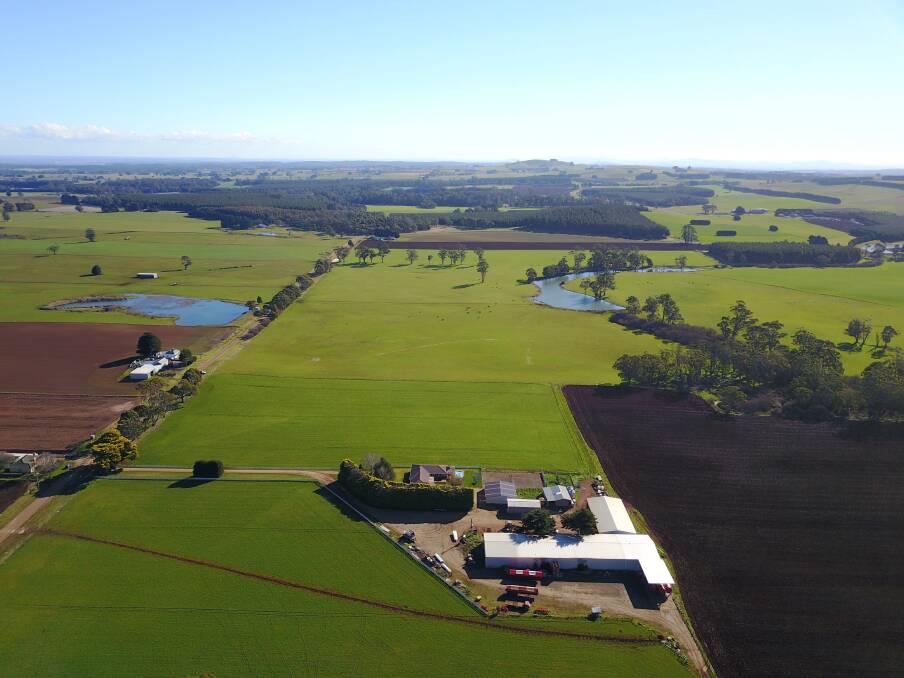 A drone photo of farms east of Ballarat, near Springbank. Picture: Ryan Maher