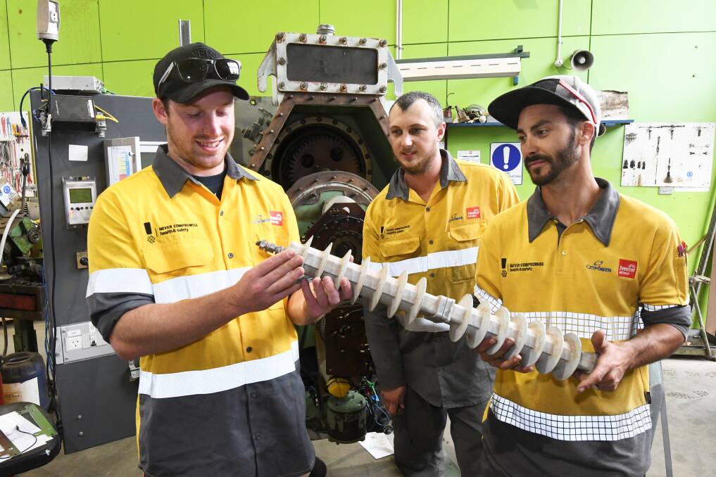 Head start: Powercor apprentices Tom Holmes, Brenton Ward, and Beau Glenister. Picture: Lachlan Bence
