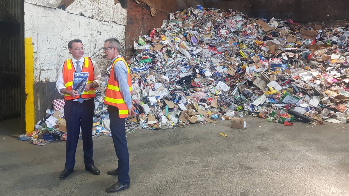 State Opposition Leader Michael O'Brien and City of Ballarat mayor Ben Taylor at Clark's Recycling