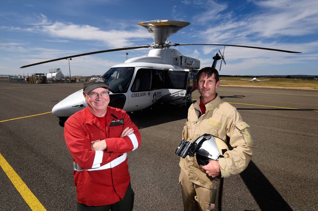 Coulsons Jim Thomasson and Toni Lindschinger with the Sikorsky S-76 based in Ballarat. Pictures: Adam Trafford