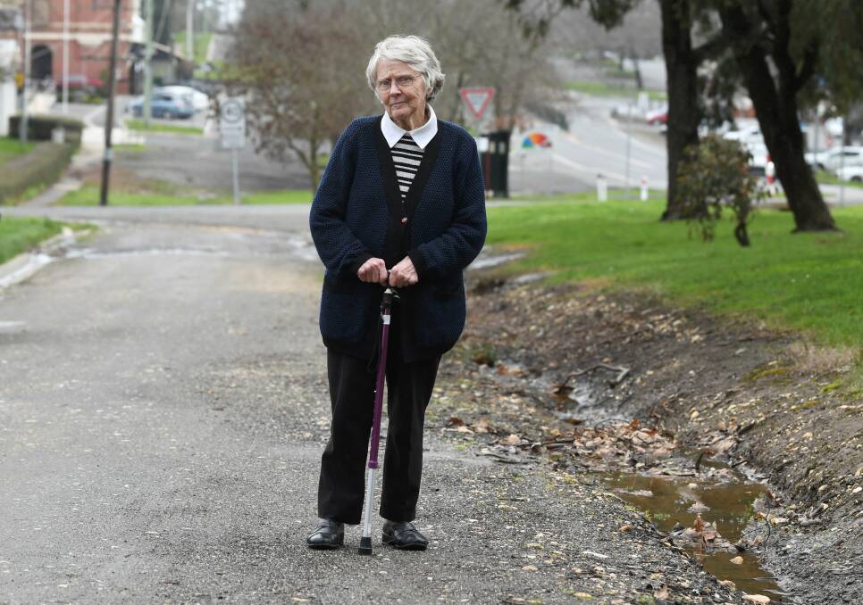 Six years: Carmel Spencer, 93, outside her house in Learmonth Street, Buninyong. Picture: Lachlan Bence