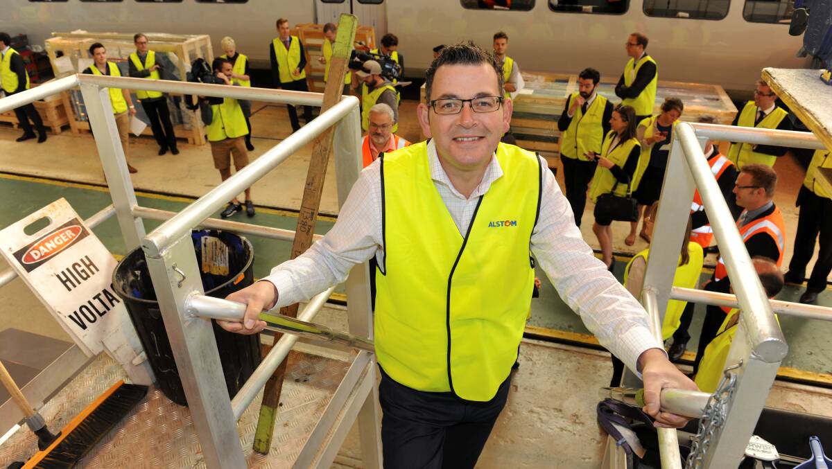 Daniel Andrews at the Alstom plant in 2015. File photo