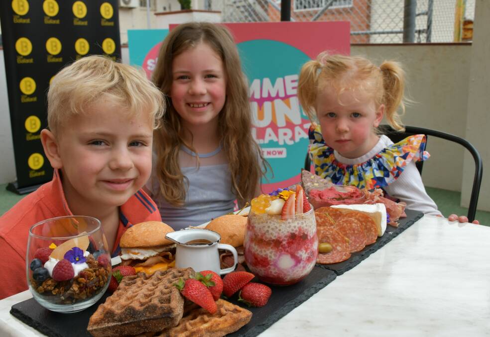 Heston, Scarlett, and Astrid Rowe at the Summer of Fun in Ballarat launch in December.