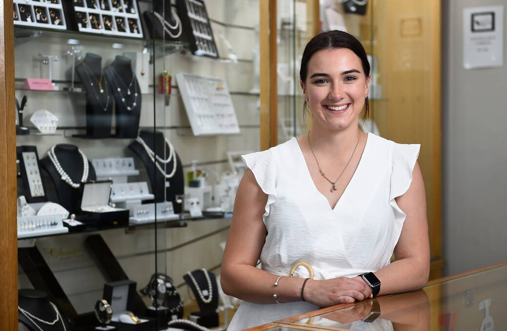 Spend: Pictured at Allan Bros Jewellers, Sturt Street, Commerce Ballarat's Leah Purtell encouraging people to support businesses and buy local for their Christmas shopping. Picture: Adam Trafford