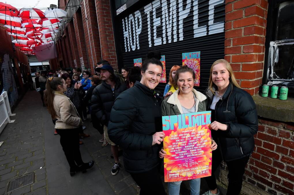 Confidence: First in line Rebecca Cottrell, Georgia Shannon and Claire Fullerton for Spilt Milk's local presale. Pictures: Adam Trafford
