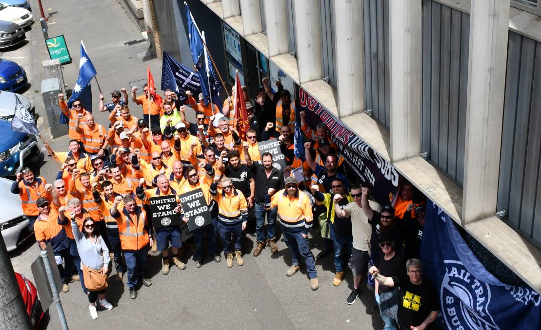 Alstom workers rally on Lydiard Street last year.