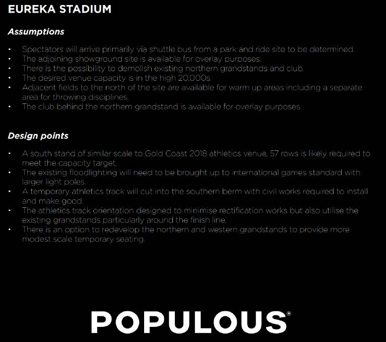 One report concluded major works would be needed to get Eureka Stadium ready for the Games.