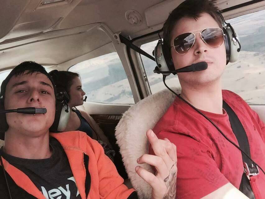 Nikolas Barbara flying with his brother Harley. Picture: contributed