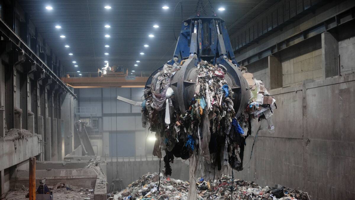 Trash piled nine yards high awaits incineration inside the waste-to-energy agency plant in Norway. Picture: New York Times