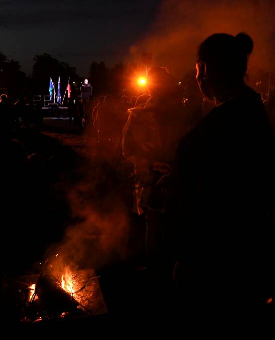 Mourning: The inaugural January 26 dawn ceremony was attended by more than a thousand people at Lake Wendouree. Picture: Lachlan Bence