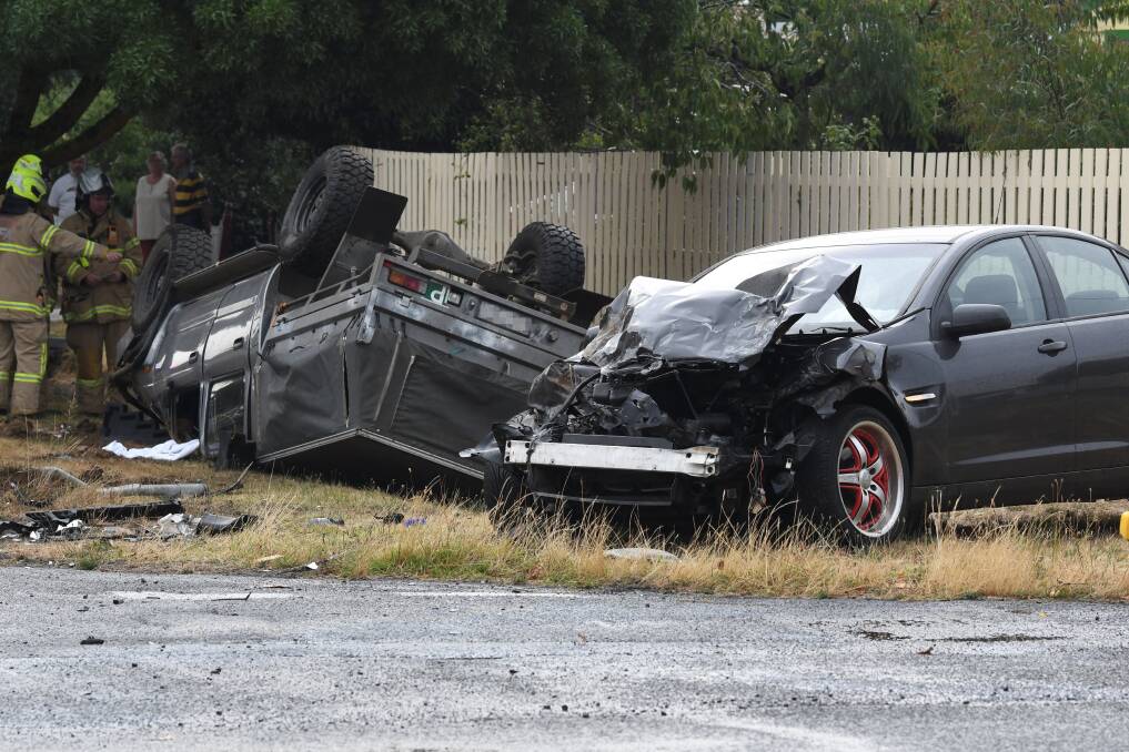 Crash: The aftermath of the collision on Darling Street in Redan. Pictures: Lachlan Bence