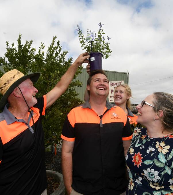 Green thumbs: Gary Ferguson, Jason Macdonald, Abby Brown, and Carly Macdonald from Spot on Pots and Nursery are excited for Sunday's event. Picture: Lachlan Bence