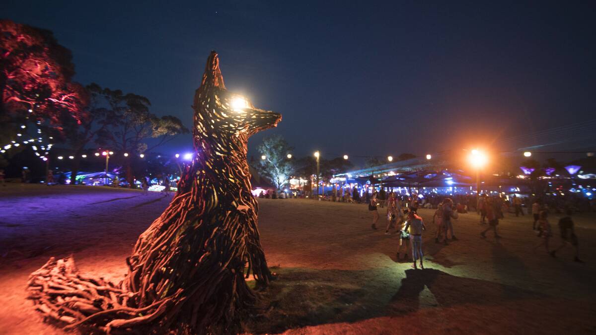 A sculpture lit up at last year's Rainbow Serpent festival. Picture: James Gillot