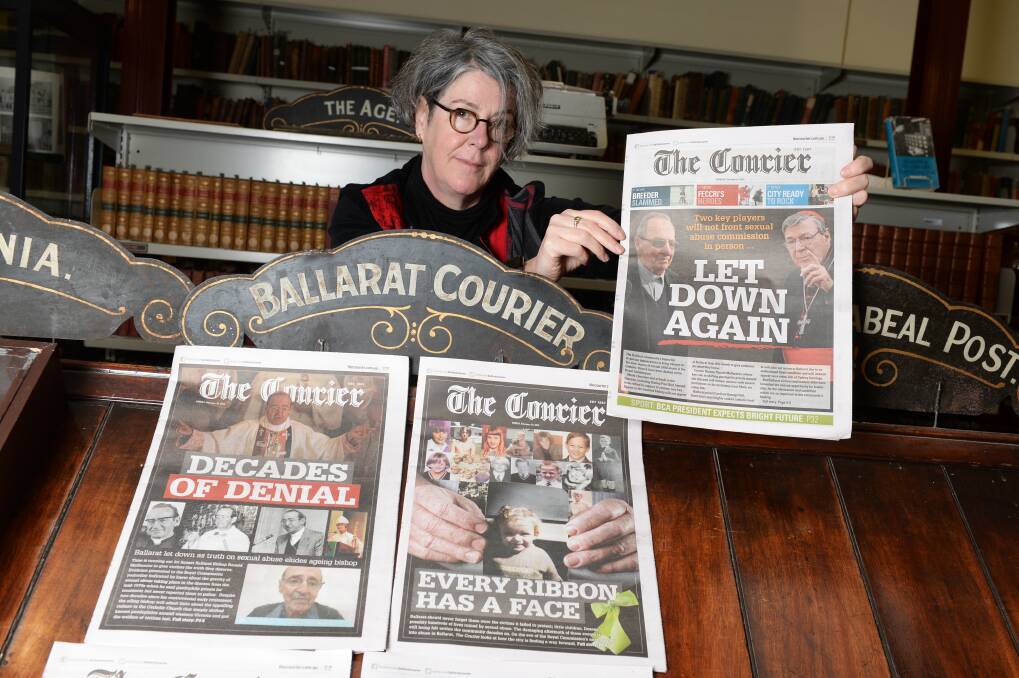 Another page: RMIT's Professor Lisa Waller and her team have been studying The Courier's coverage of the Royal Commission into child sexual abuse. Picture: Kate Healy