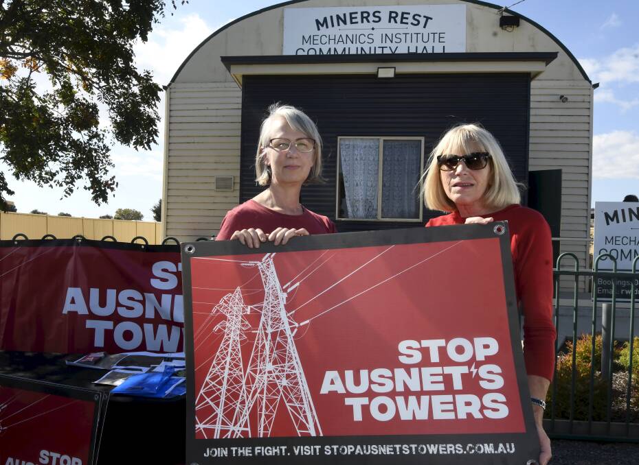 Clarkes Hill and District Power Alliance members Vicki Johnson and Helma Slater in front of the Miners Rest information session. Picture: Lachlan Bence