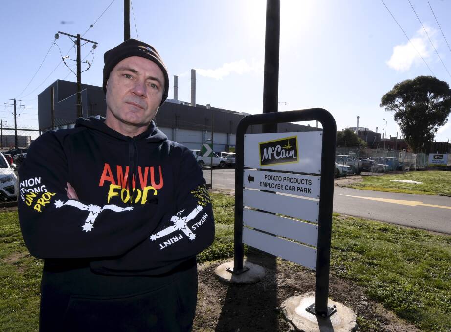 Action now: McCain worker and AMWU delegate Paul Lavery outside the factory on Friday. Picture: Lachlan Bence
