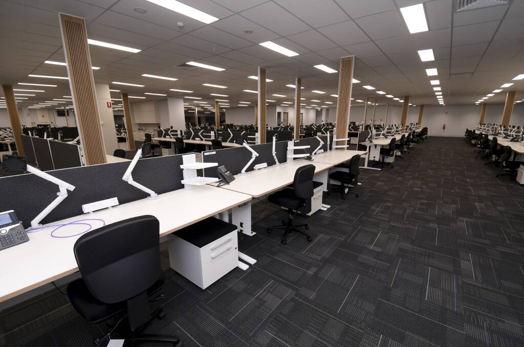Up and running: Inside the former Masters Home Improvement building, where Centrelink has installed a call centre. Picture: Lachlan Bence