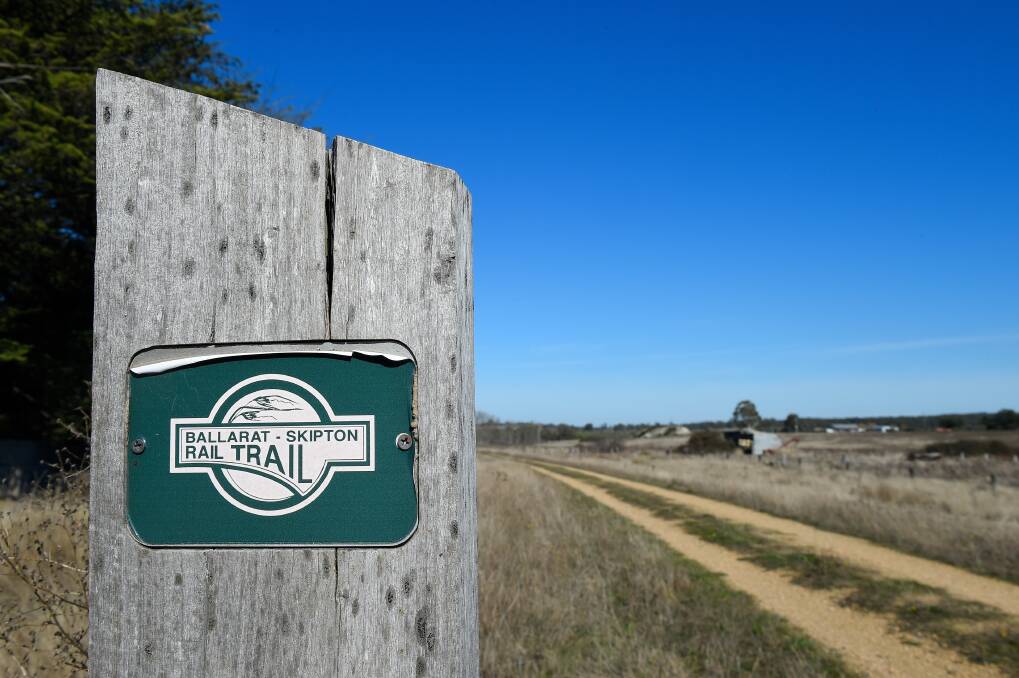 On your bike: A marker along the Ballarat-Skipton Rail Trail. Picture: Adam Trafford