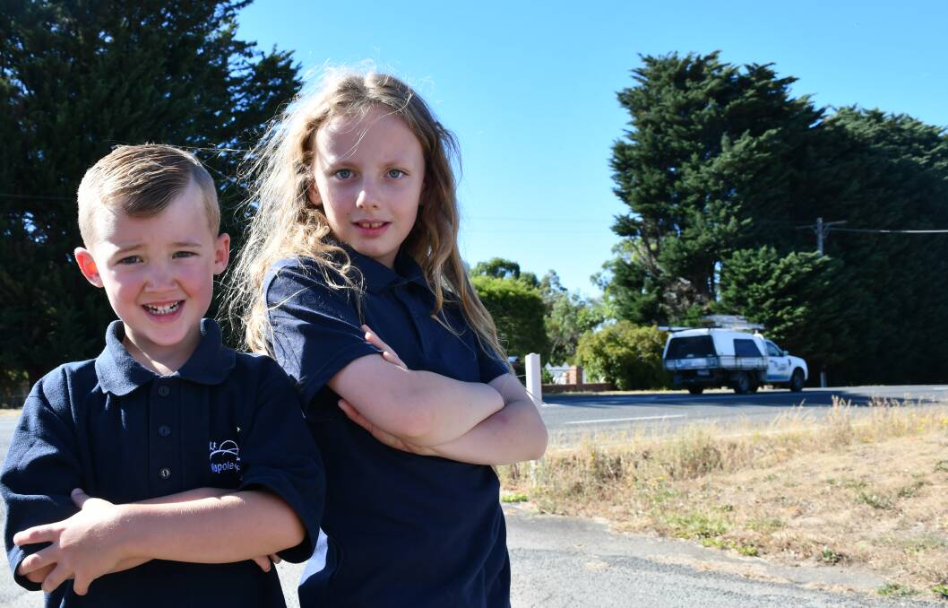 Slow down: Napoleons Primary School students Xavier Fammartino and Lachlan Mewett are serious about road safety.