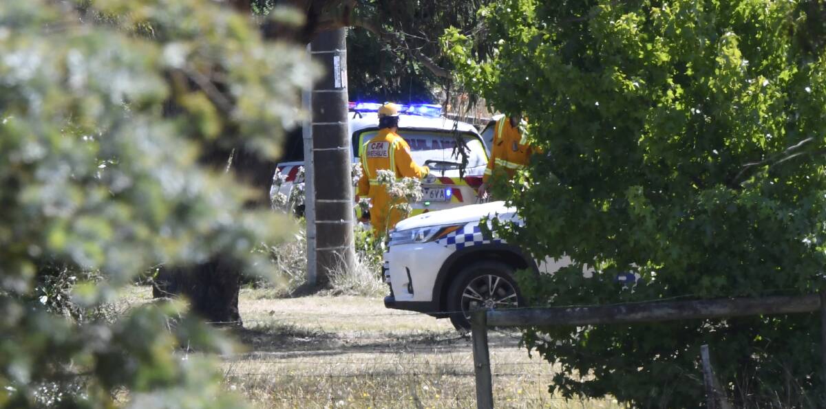 Danger: Emergency crews at the scene of the accident in Magpie. Picture: Lachlan Bence