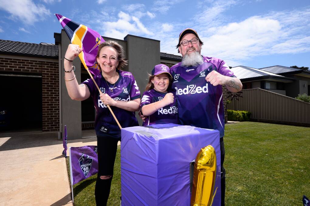 CARN STORM: Kerri, Summer, and David Britten at their home in Alfredton. Picture: Adam Trafford