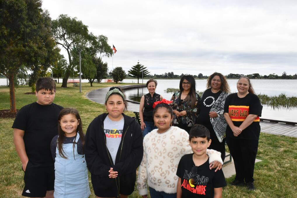 Youth to the front: Tyson and Kaisha Nickel, Mercy Clark, and Samara and Samuel Zakkam, with councillor Belinda Coates, Ashlee Rodgers, Deb Lowah Clark, and Rachel Muir. Picture: The Courier