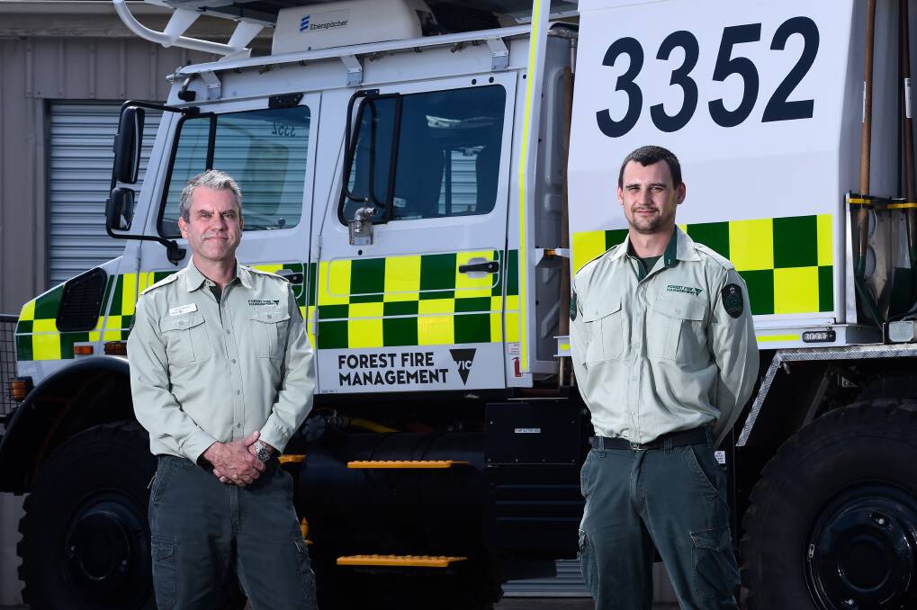 Ready to roll: Forest Fire Management Victoria's Midlands district manager David Watson and forest fire operations officer Jamie Green. Picture: Adam Trafford