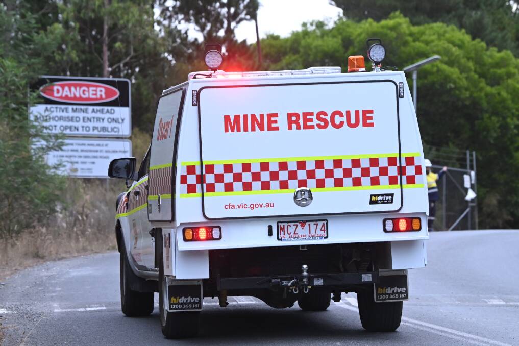 Specialist CFA mine rescuers have arrived at the Ballarat Gold Mine. Picture by Kate Healy