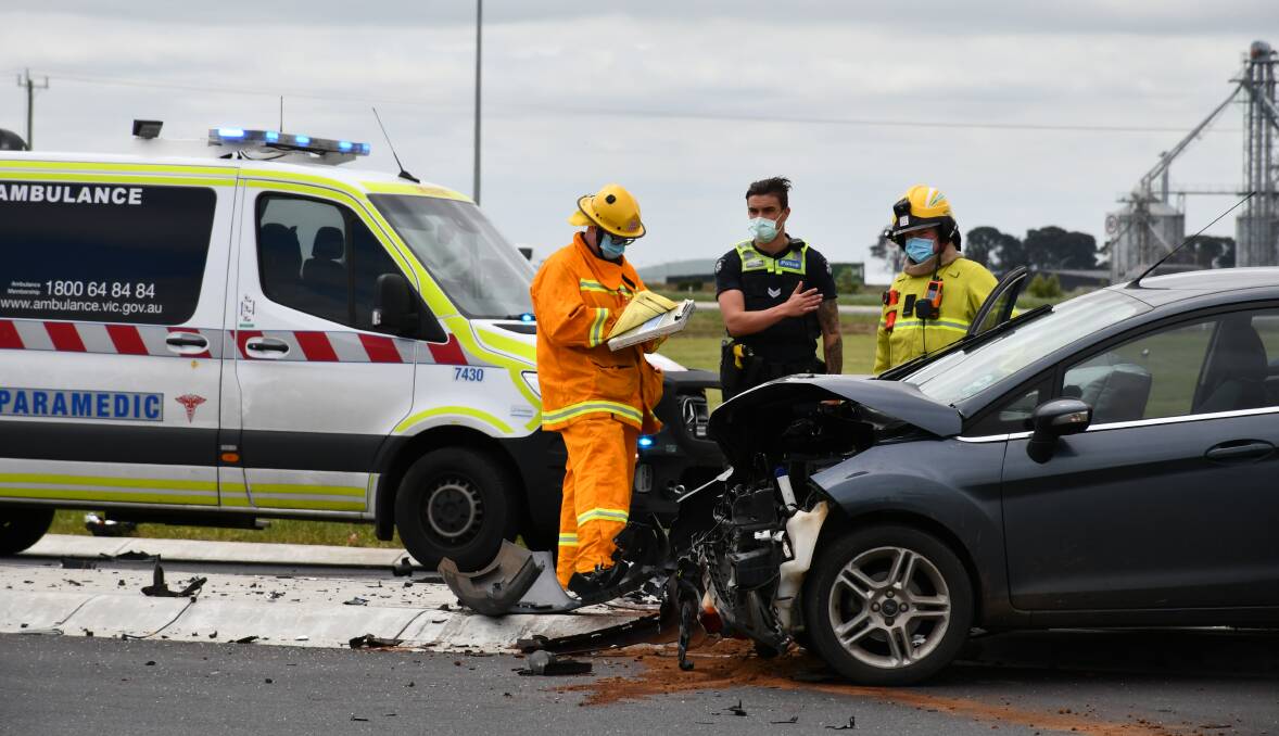 Horrific: Emergency services at the scene of a two-car collision on Saturday afternoon. Picture: The Courier