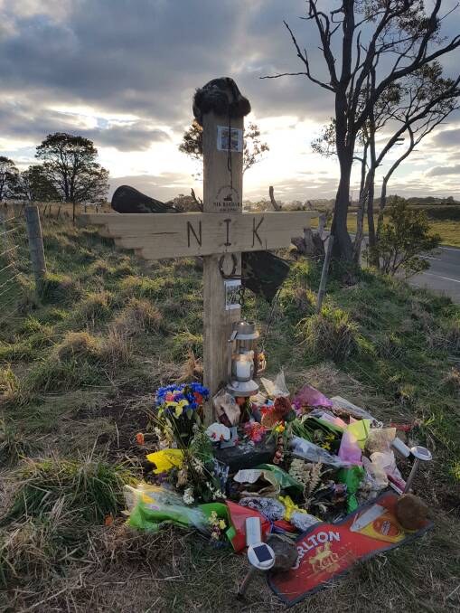 The shrine on the Western Freeway near where Nik lost his life. Picture: contributed
