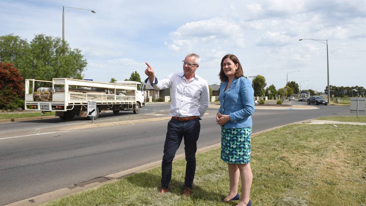 Committee for Ballarat chief executive Michael Poulton speaking to Senator Sarah Henderson about the Link Road stage two project in 2020. Picture: Kate Healy