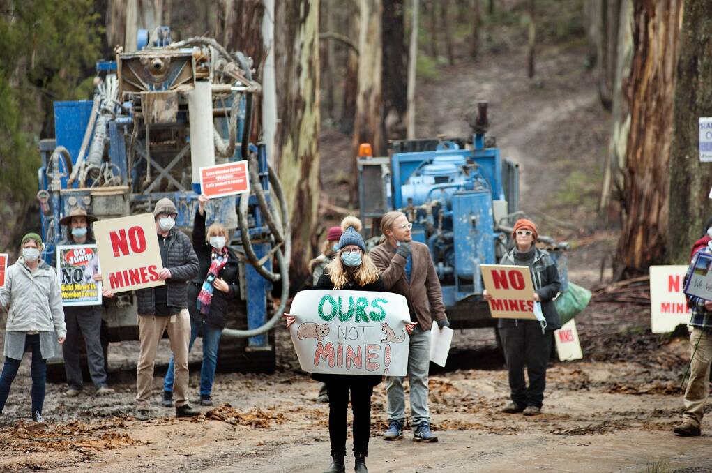 Blackwood residents protest gold mine exploration in the Wombat State Forest. Picture: Sandy Scheltema