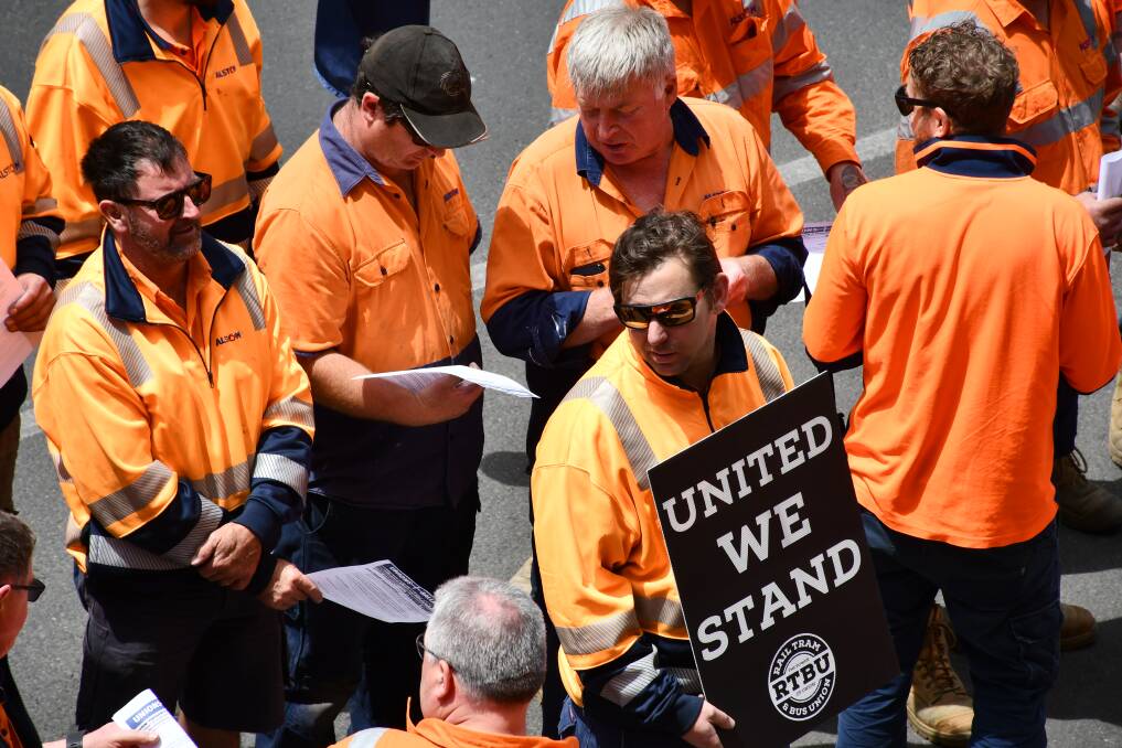 Vow: Alstom workers will continue to push for job security, rallying on Wednesday at Jaala Pulford MP's office.