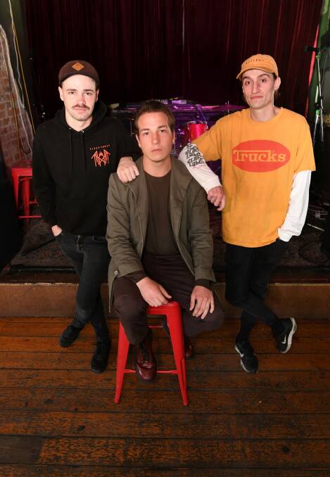 Ready to roll: Caleb King and Jack Hynes from Anticline with Cassells (centre). Picture: Lachlan Bence