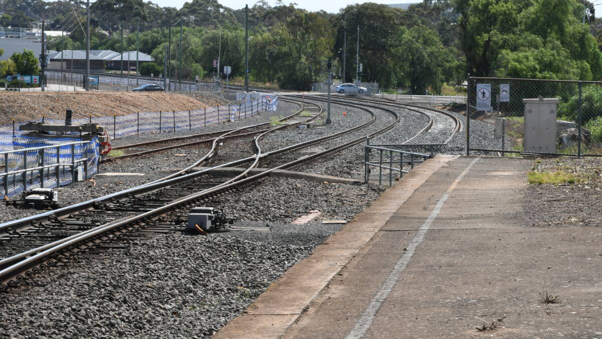 A view of the unfinished track, on the right, at Bacchus Marsh station.