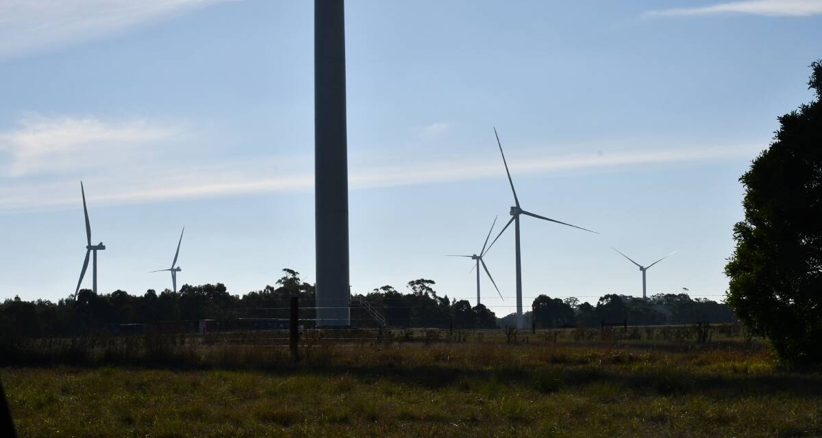 Close: Lal Lal Wind Farm turbines near the side of the road. There will eventually be 60 turbines, across two sites, each no taller than 161m.