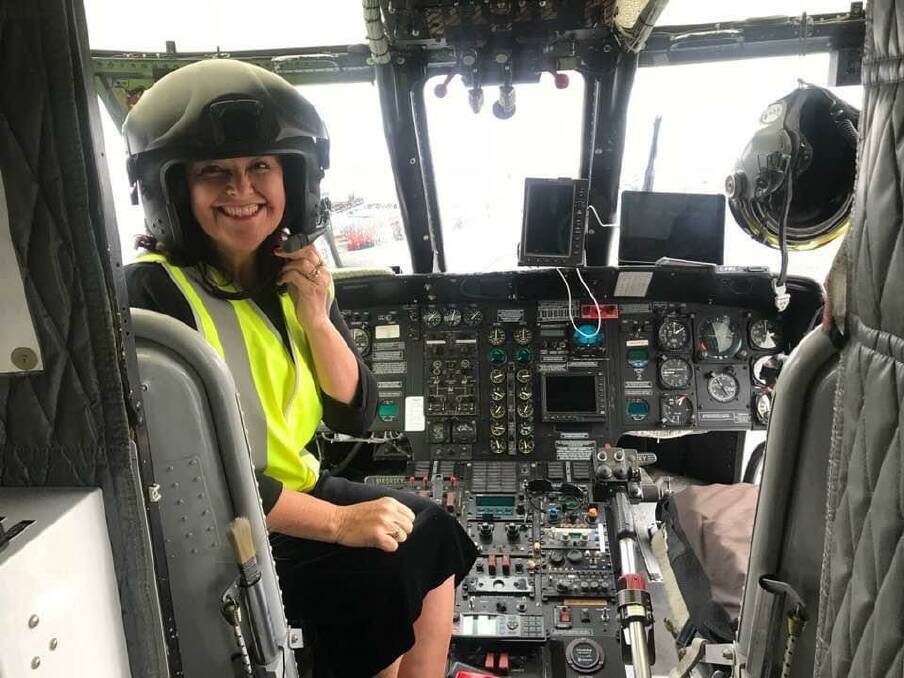 Councillor Samantha McIntosh in a chopper based at the Ballarat airport. Picture contributed