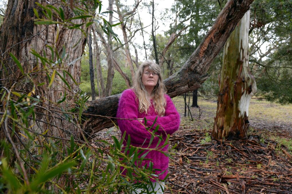 Conservationist Sandy Beach, at Bunkers Hill, is not happy about 12 trees that have been given the okay to be knocked down. Picture: Kate Healy