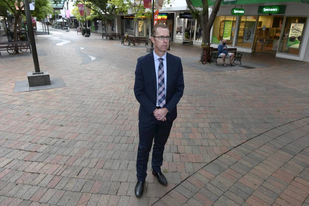 City of Ballarat chief executive Evan King at the Bridge Mall early Monday morning. Picture: Lachlan Bence