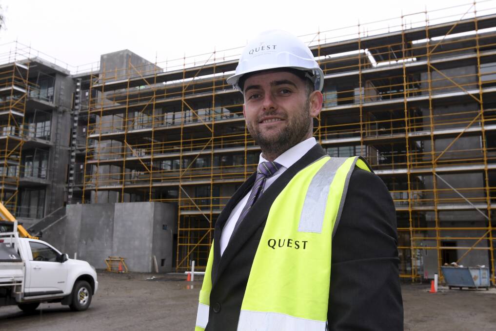 Project manager Jake Knox at the Quest hotel development at the Ballarat station precinct. Picture: Lachlan Bence