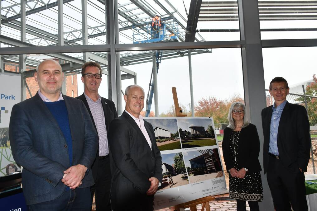 IBM's Jonathan Vlahos, Neil Cherry, Doug Robinson, and Pearl Myers with Federation University vice-chancellor Professor Duncan Bentley. Picture: The Courier